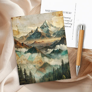 Carte Postale Vintage Montagnes Forêt de Pins Nature Aventure