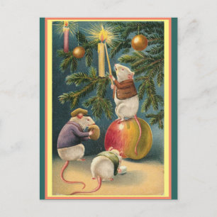 Carte Postale Vintage Morceau lumière bougies sapin de Noël