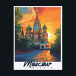 Carte Postale Vintage Moscou, Russie Voyage<br><div class="desc">Cette carte postale de style vintage présente une illustration minimaliste du voyage à Moscou,  en Russie. Parfait pour envoyer des salutations ou comme souvenir unique. Peut être personnalisé avec une vue personnalisée ou un monument.</div>