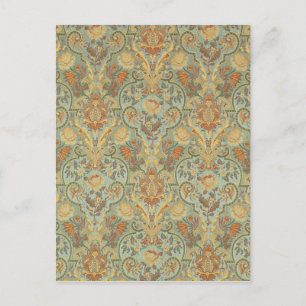 Carte Postale Vintage motif floral Paisley Cyan vert jaune