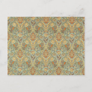 Carte Postale Vintage motif floral Paisley Cyan vert Jaune
