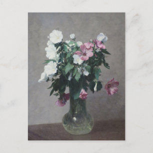 Carte Postale Vintage Mpotence blanche et rose dans un Vase