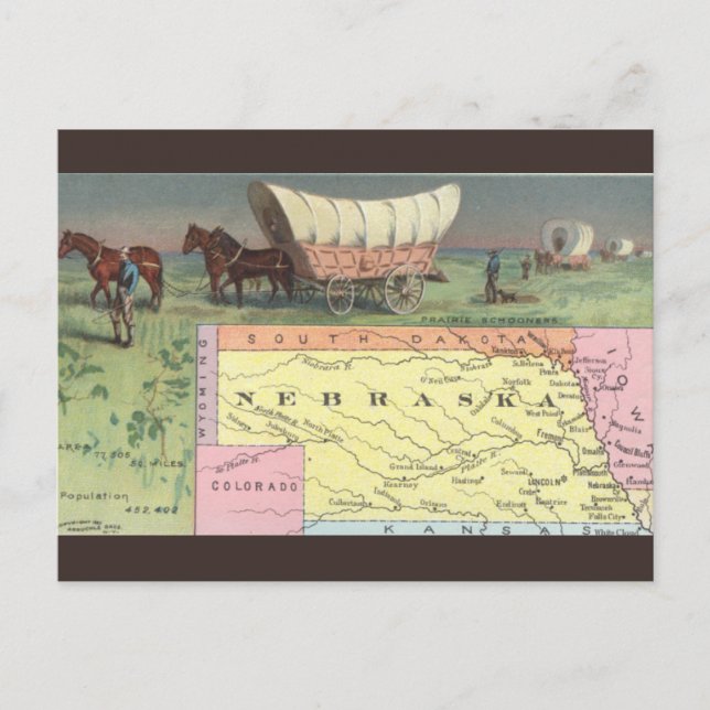 Carte Postale Vintage Nebraska Map (Devant)