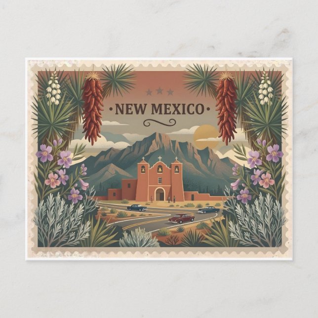 Carte Postale Vintage New Mexico Travel Poster Art (Devant)