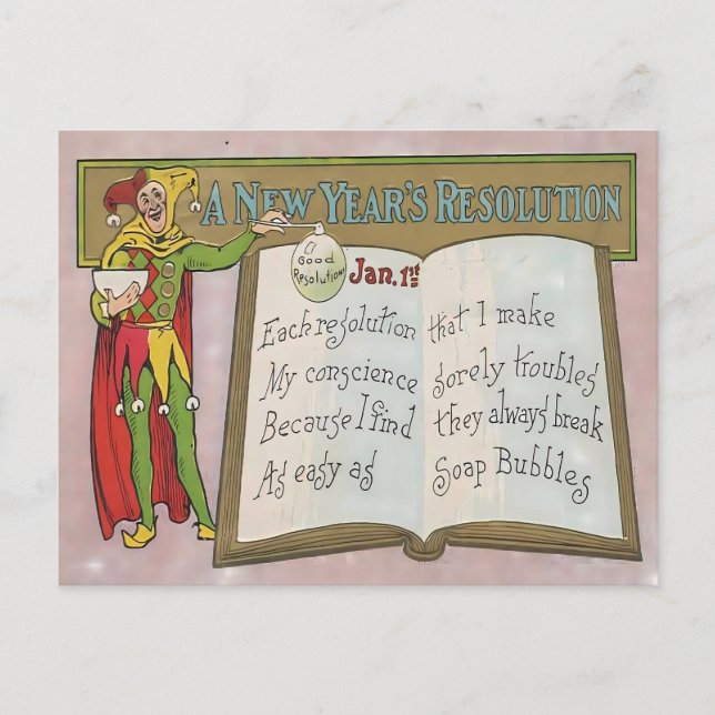 Carte Postale Vintage New Year's Resolution Jester  (Devant)