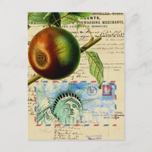Carte Postale Vintage New York Apple Statue of Liberty Collage