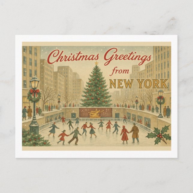 Carte Postale Vintage New York Christmas Greeting (Devant)