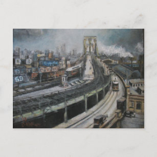 Carte Postale Vintage New York City Peinture Brooklyn Bridge