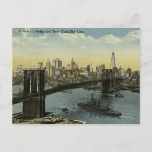 Carte Postale Vintage New York City Skyline et Brooklyn Bridge.