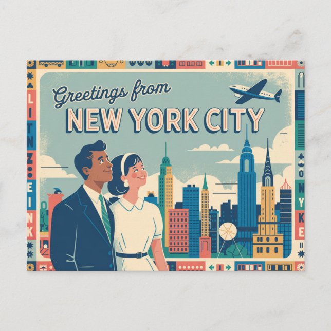 Carte Postale Vintage New York | Salutation de (Devant)