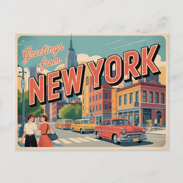 Carte Postale Vintage New York | Salutation de (Devant)