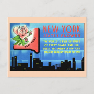 Carte Postale Vintage New York State Flower et amour poème voyag