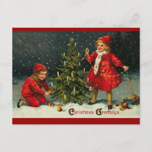 Carte Postale Vintage Noël enfants neige