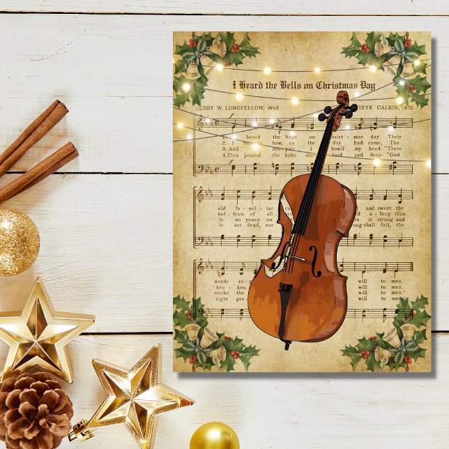 Carte Postale Vintage Noël Partition Musique et Cello (Créateur téléchargé)