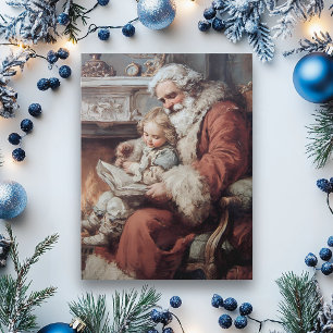 Carte Postale Vintage Noël Père Noël et Enfant