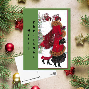 Carte Postale Vintage Noël Red Coat Society Dames