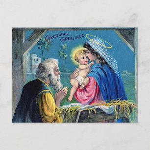 Carte Postale Vintage Noël Salutations Christian Nativité