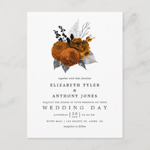 Carte Postale Vintage noir et orange Halloween Mariage floral