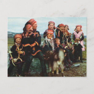 Carte Postale Vintage Norway, Lapland, Sami family 1950