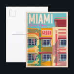 Carte Postale vintage Ocean Drive Miami<br><div class="desc">Illustration de style Art déco vintage avec l'architecture d'Ocean Drive Miami dans des couleurs pastel</div>