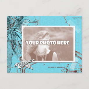 Carte Postale Vintage Ocean Map Collage photo turquoise