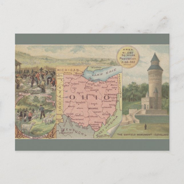 Carte Postale Vintage Ohio Map (Devant)