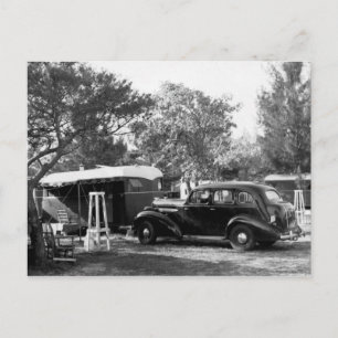 Carte Postale Vintage Old Car (1940 Buick?) et Trailer Florida