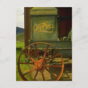 CARTE POSTALE vintage OLD GREEN TRACTOR RUMELY OIL