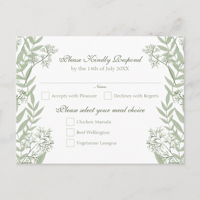 Carte postale Vintage Olive Green Mariage RSVP (Devant)