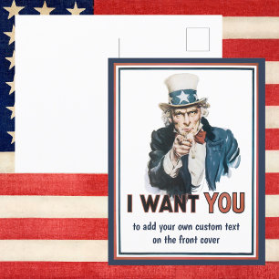 Carte Postale Vintage Oncle Sam patriotique Je VEUX VOUS