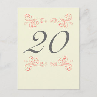 Carte Postale Vintage, orange, gris Mariage Numéro de tableau
