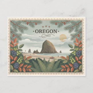 Carte Postale Vintage Oregon State Travel Cannon Beach Haystack 