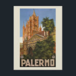 Carte Postale vintage Palermo Sicile Voyage italien ad<br><div class="desc">Magnifiquement retouché d'une affiche publicitaire originale pour les voyages.
Sur cette affiche : Tour de la cathédrale de Palerme.
Palerme est une ville du sud de l'Italie,  capitale de la région autonome de Sicile et de la province de Palerme.</div>
