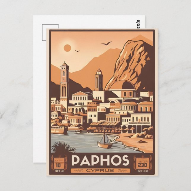 Carte Postale Vintage Paphos City, Chypre cadeau souvenir (Devant / Derrière)