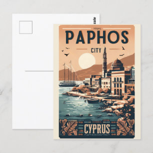 Carte Postale Vintage Paphos City, Chypre cadeau souvenir