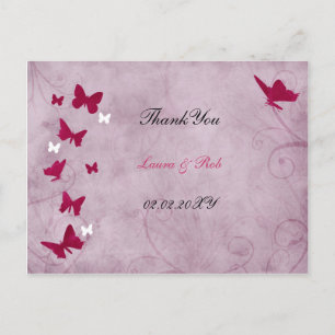 Carte Postale vintage papillon rose et violet Merci