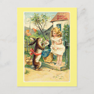 Carte postale Vintage Pâques Bunny & Girl