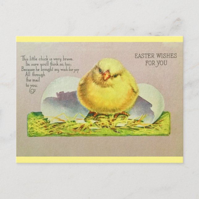 Carte Postale Vintage Pâques souhaite un mignon poussin (Devant)