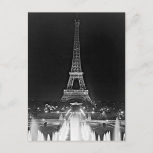Carte Postale Vintage Paris Fontains Tour Eiffel nuit