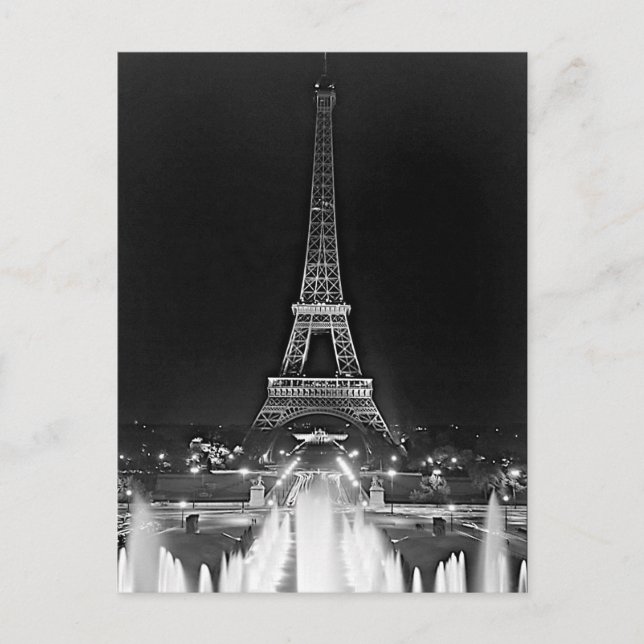 Carte Postale Vintage Paris Fontains Tour Eiffel nuit (Devant)