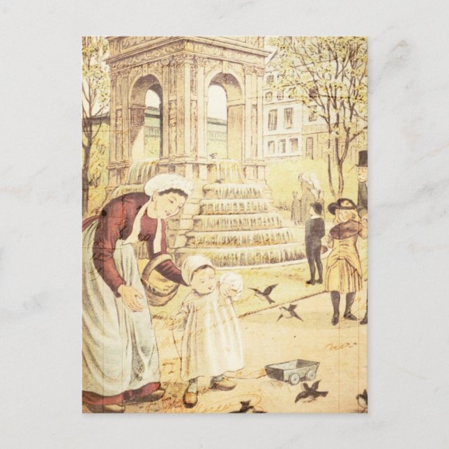 Carte Postale Vintage Paris Mère Enfant Épervier Oiseaux (Devant)