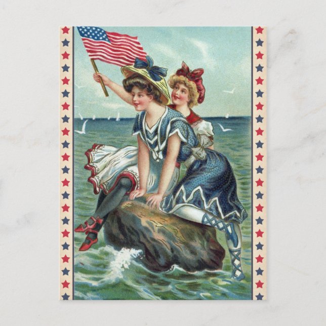 Carte Postale Vintage Patriotic Beach Women Postcard (Devant)