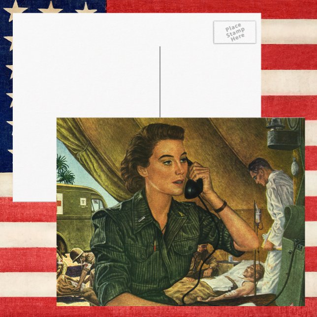 Carte Postale Vintage Patriotic, Medical Nurse on Phone (Créateur téléchargé)