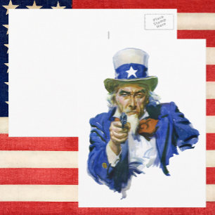 Carte Postale Vintage Patriotic Uncle Sam with Star Hat and Gun