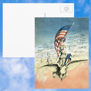 Carte Postale Vintage patriotique, Dame, Aigle avec drapeau amér