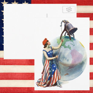 Carte Postale Vintage Patriotique Lady Liberty Magazine Couvertu