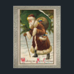 Carte postale vintage Père Noël Christmas<br><div class="desc">Restauration et amélioration de l'image nostalgique de Père Noël livrant des cadeaux dans la neige.</div>