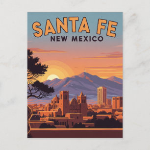 Carte Postale Vintage Père Noël Fe Skyline Nouveau Mexique Voyag