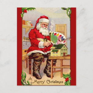Carte postale vintage Père Noël Peinture d'une mai