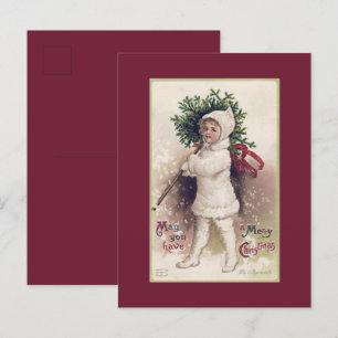 CARTE POSTALE : VINTAGE : PETITE FILLE + ARBRE DE